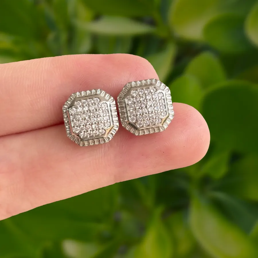 Aretes Cuadrado Plateado Con Zirconias Chapa de Oro