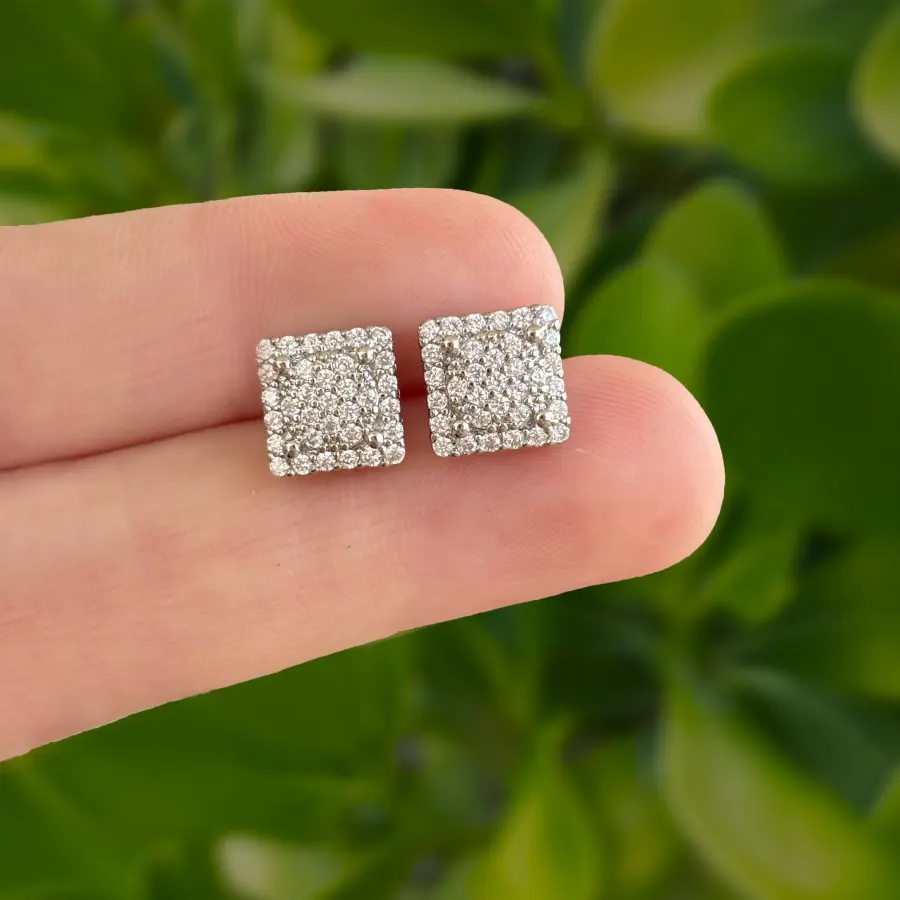Aretes Cuadro Plateado con Zirconias Chapa de Oro