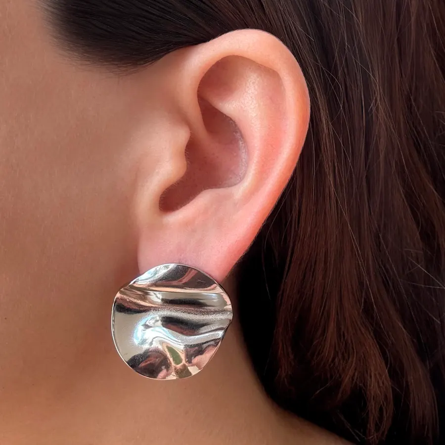 Aretes Plateados Circulo Irregular Acero Inoxidable