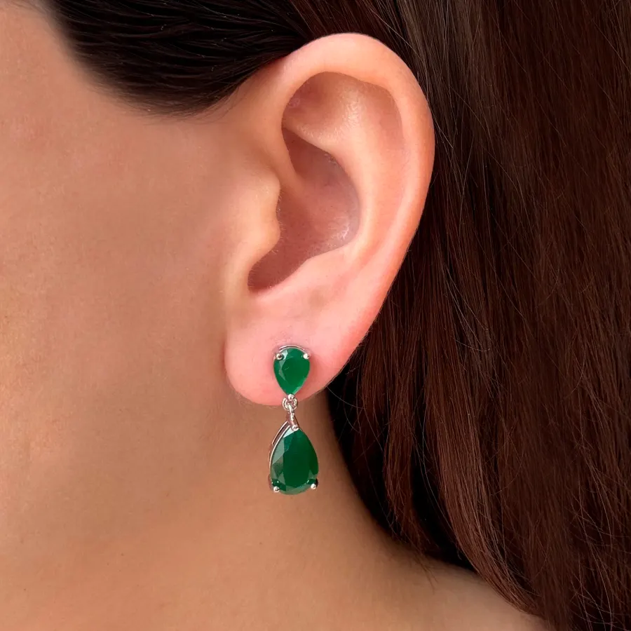 Aretes Verdes Doble Gota Zirconia Chapa de Oro