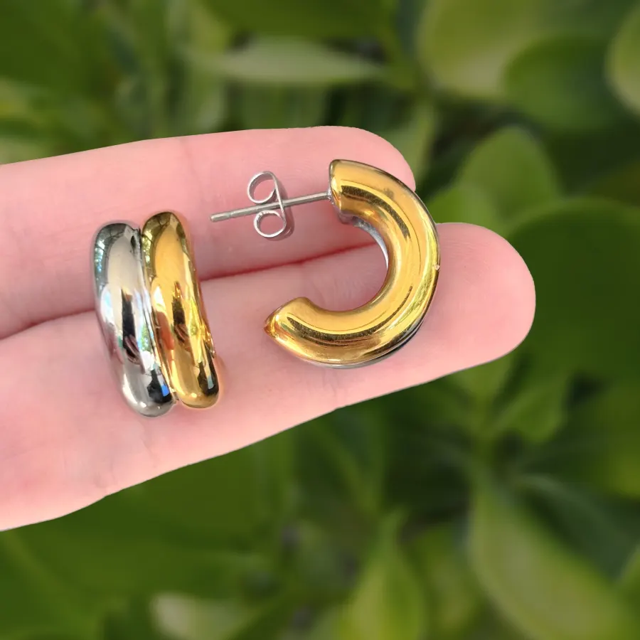 Aretes Oro-Plata Acero Inoxidable