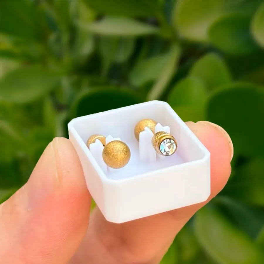 Aretes Dorados 2 Vistas Bolita y Zirconia Acero Titanio