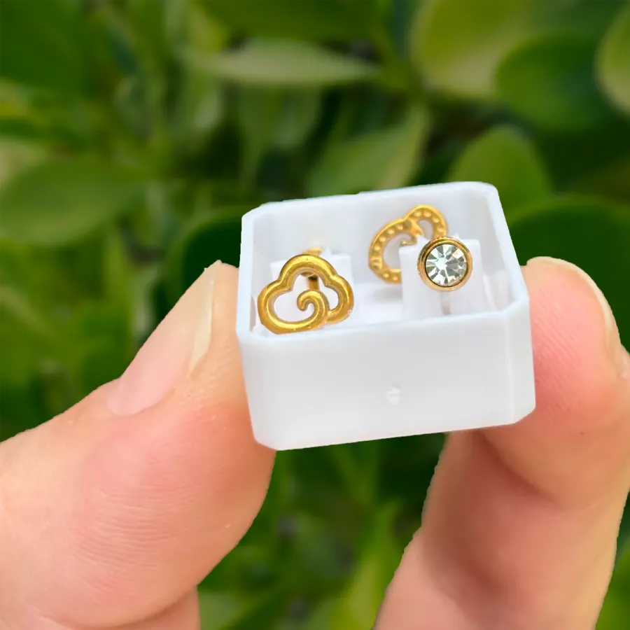 Aretes Dorados 2 Vistas Nube y Zirconia Acero Titanio