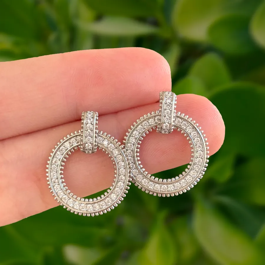 Aretes Plateados Aro con Zirconias Chapa de Oro