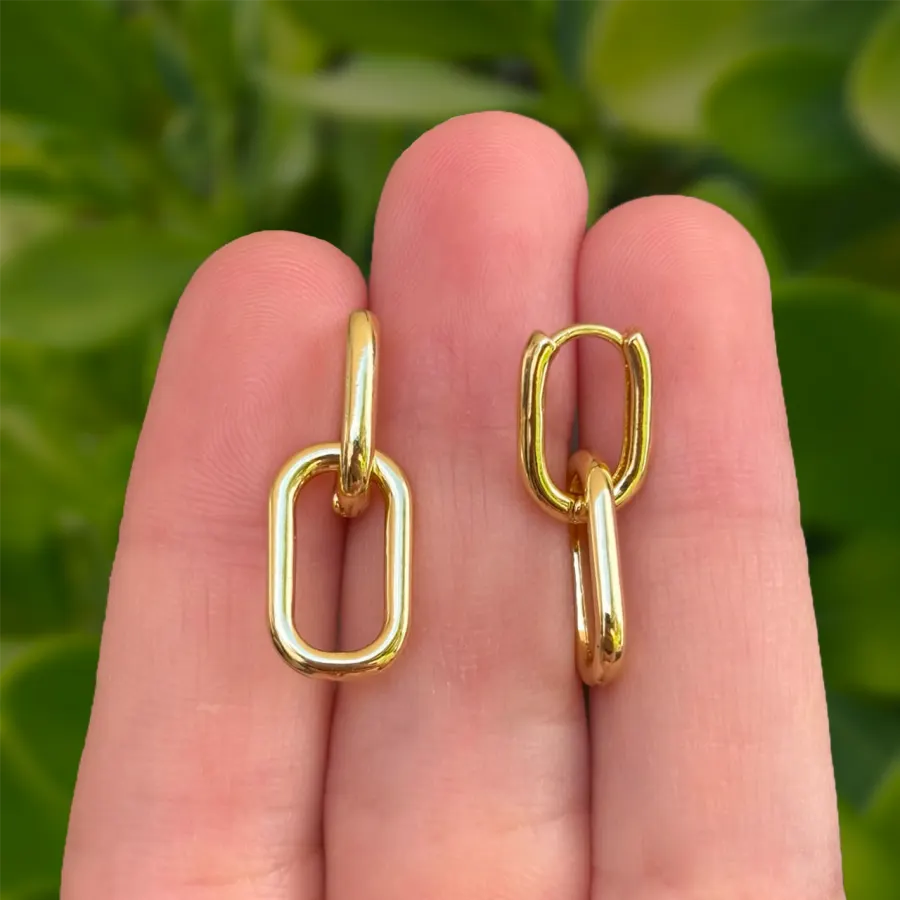 Aretes Dorados Aros Enlazados Chapa de Oro
