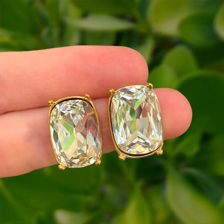 Aretes Dorados Cuadros de Zirconia Acero Inoxidable