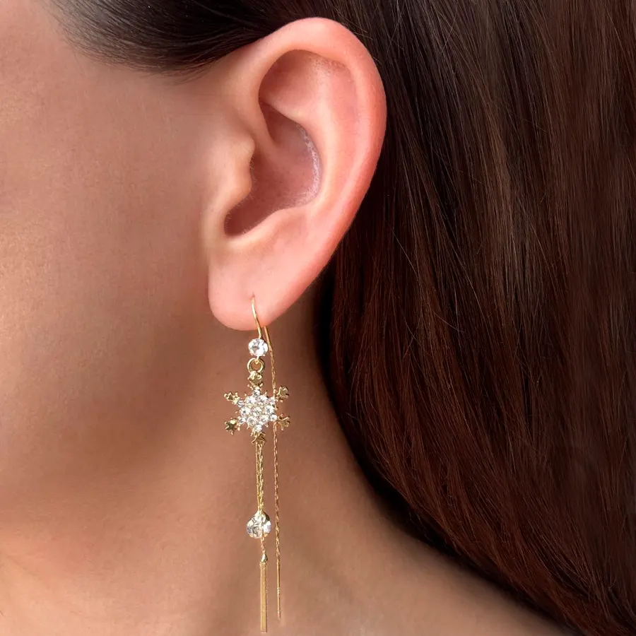 Aretes Dorados Copo de Nieve Brillante