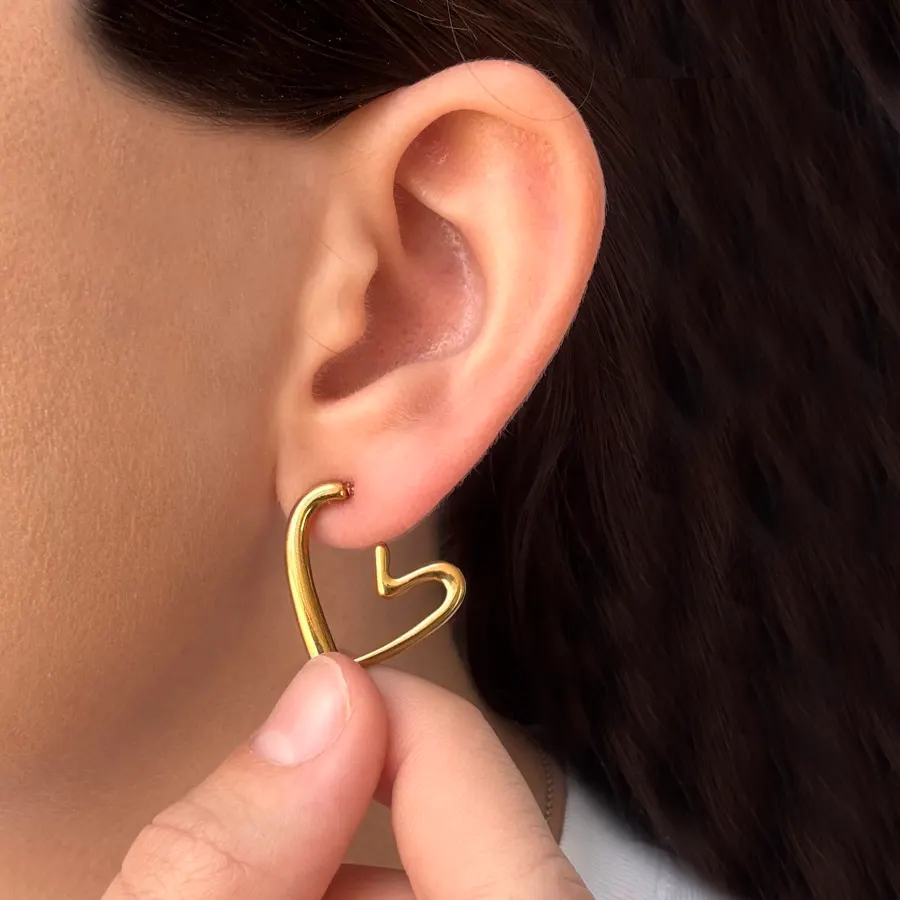 Aretes Dorados Corazon Acero Inoxidable