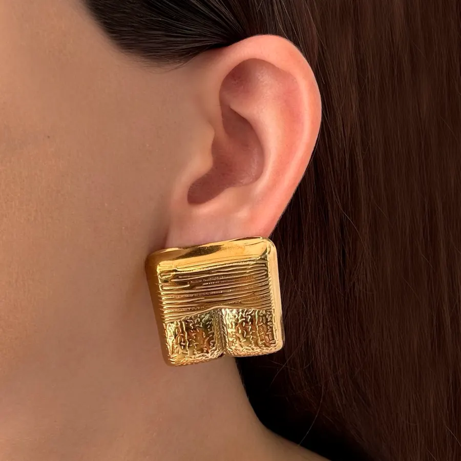 Aretes Dorados Cuadro Acero Inoxidable