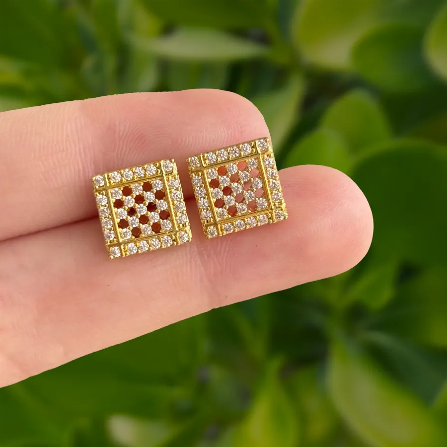 Aretes Dorados Cuadro con Zirconias Chapa de Oro