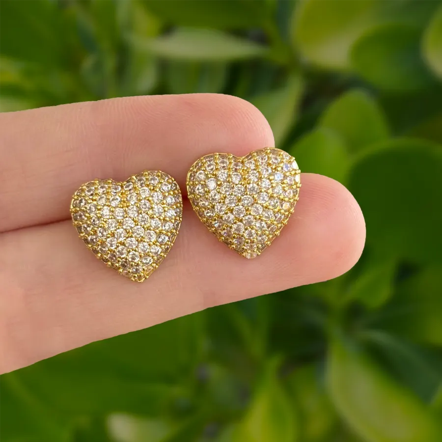 Aretes Dorados de Corazon con Zirconias Chapa de Oro