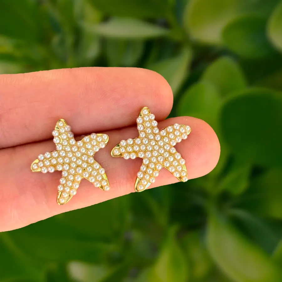 Aretes Dorados Estrella de Mar Perlitas