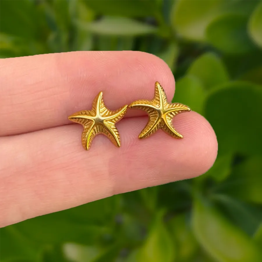 Aretes Dorados Estrella Mar Acero Inoxidable