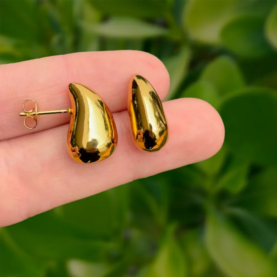 Aretes Dorados Gota Acero Inoxidable