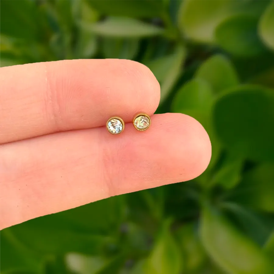 Aretes Dorados Mini Zirconia Acero Inoxidable