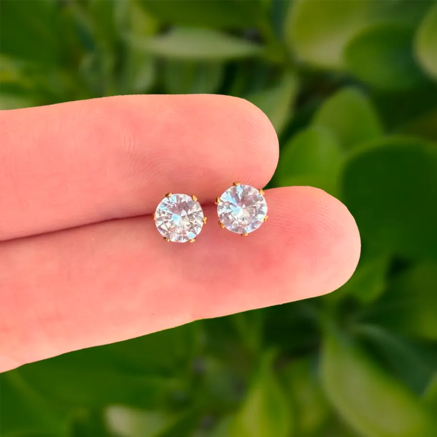 Aretes Dorados Zirconia Acero Inoxidable