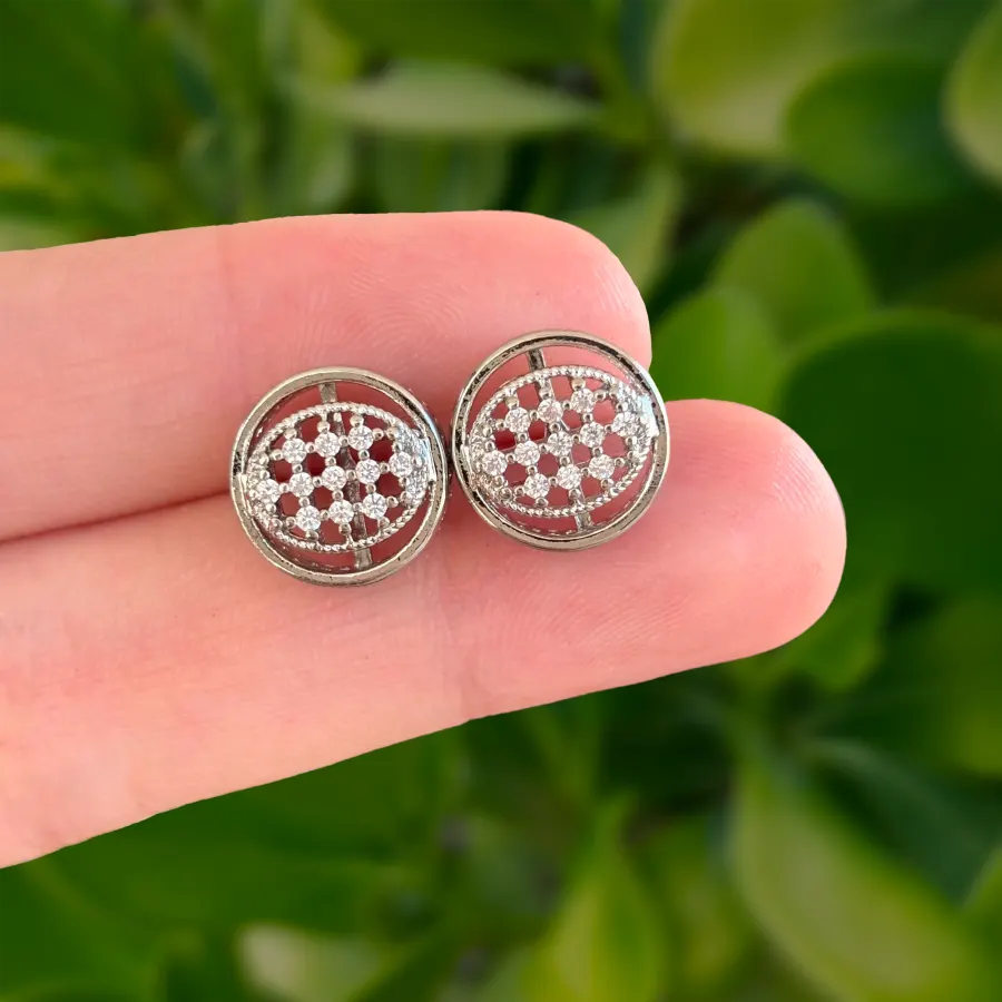 Aretes Plateados Zirconia Chapa de Oro
