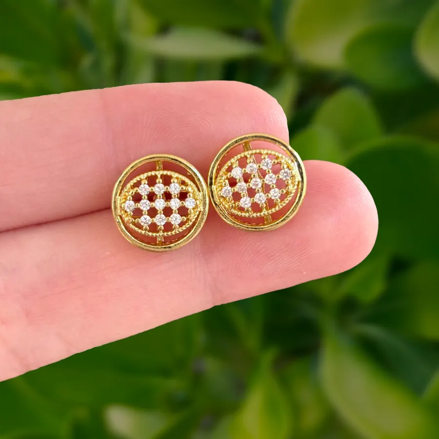 Aretes Dorados Zirconia Chapa de Oro