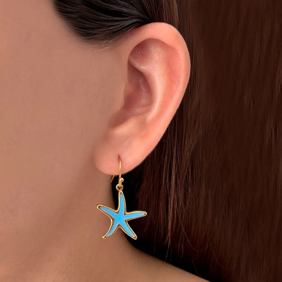 Aretes Azul Estrella de Mar Acero Inoxidable