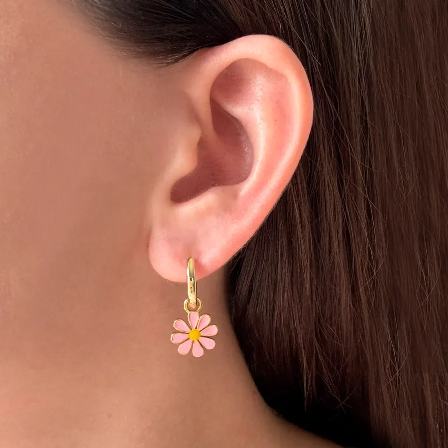 Aretes Rosa Flor Chapa de Oro