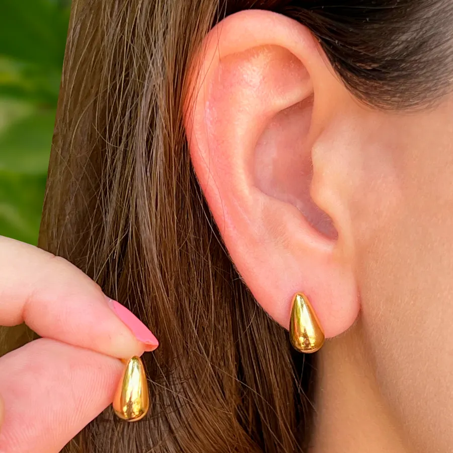 Aretes Gota Dorada Pequeña Acero Inoxidable
