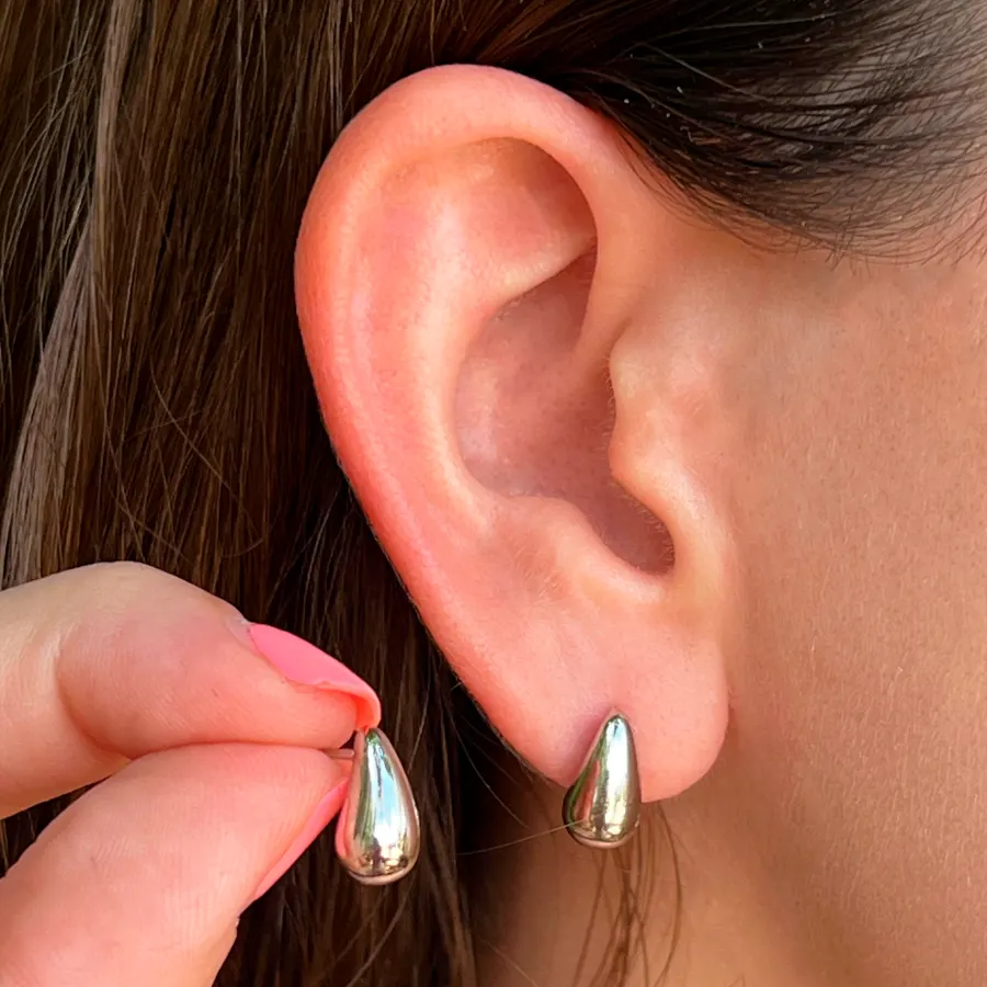 Aretes Plateado Gota Pequeña Acero Inoxidable