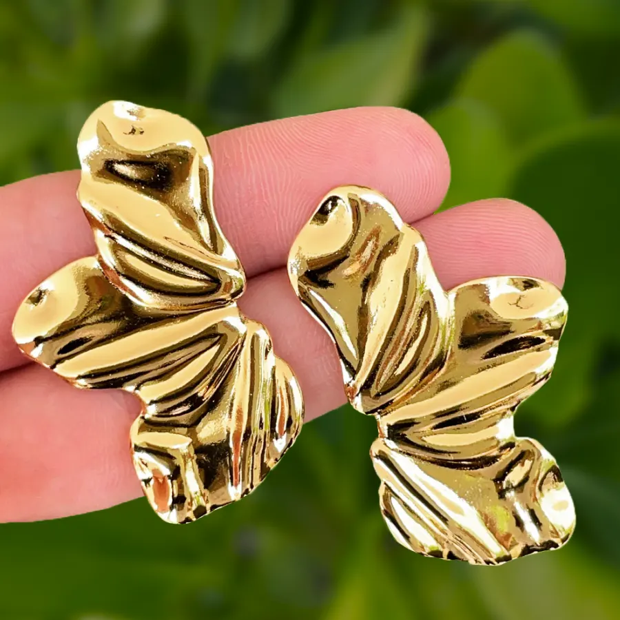 Aretes Dorados Hoja Arrugada Acero Inoxidable