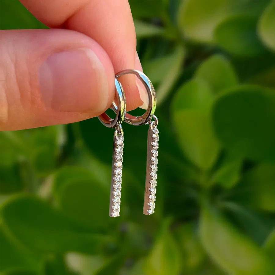 Aretes Plateados Arracada Largo de Zirconias Chapa de Oro