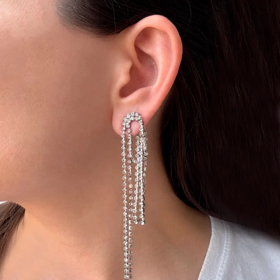 Aretes Plateados Brillantes Largos LU