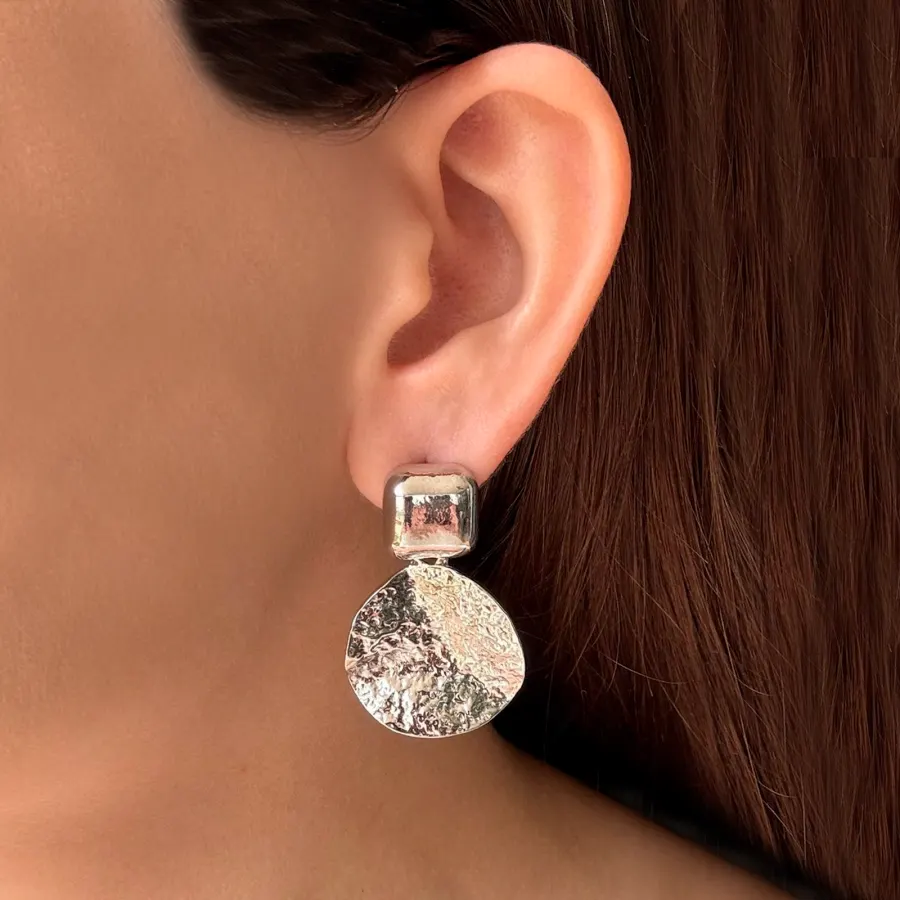 Aretes Plateados Circulo Cuadro Metalicos
