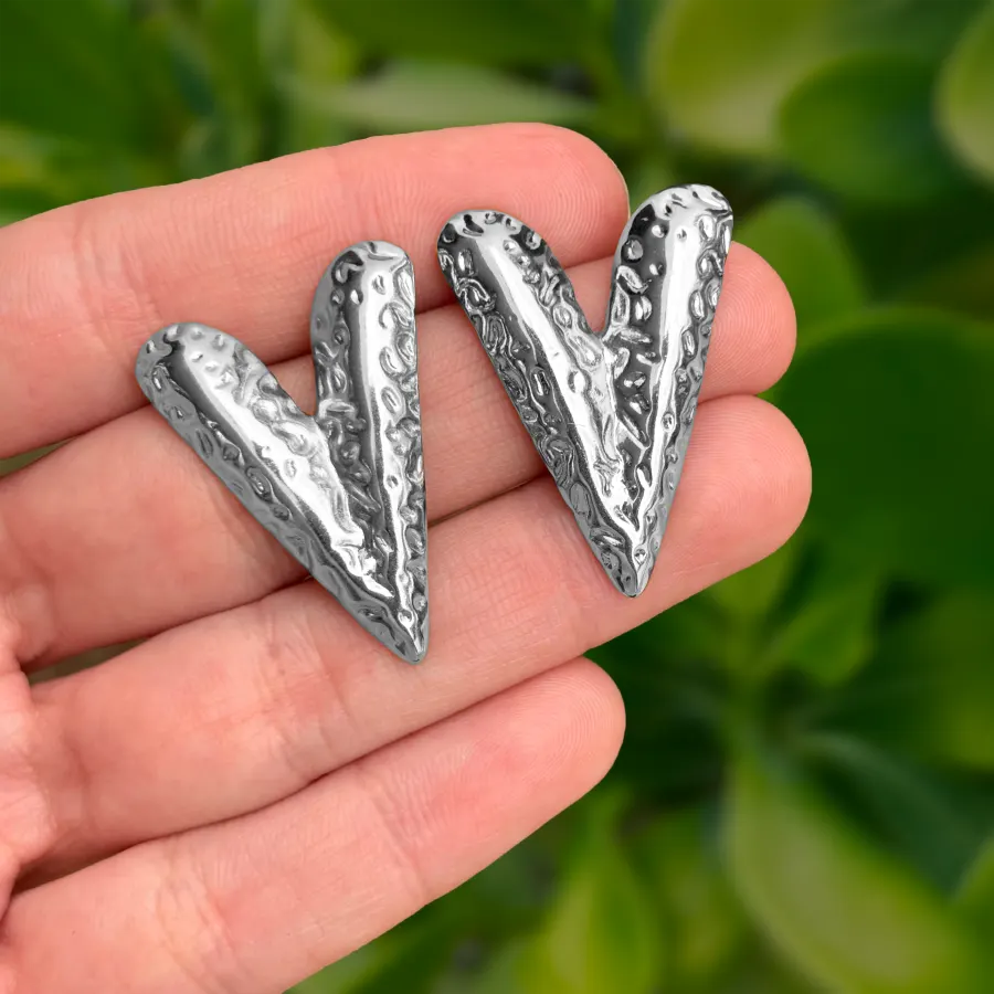 Aretes Plateados Corazon Acero Inoxidable
