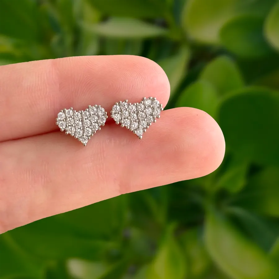 Aretes Plateados Corazón Zirconias Chapa de Oro
