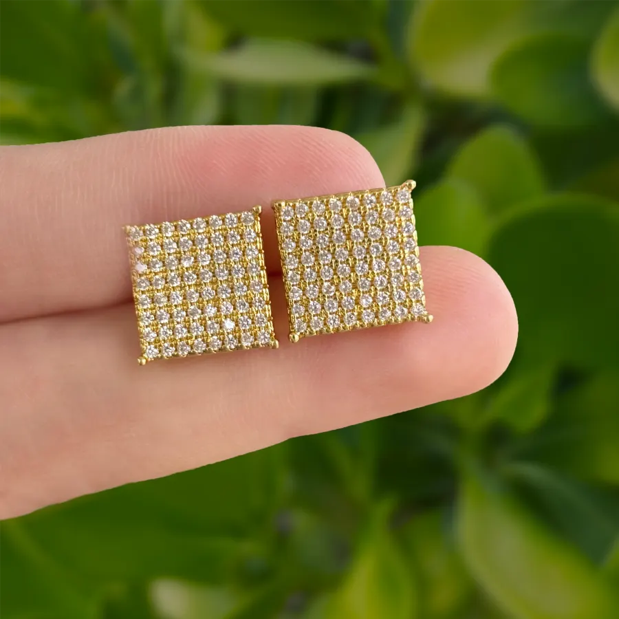 Aretes Dorados Cuadrado con Zirconias Chapa de Oro