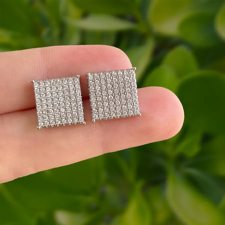 Aretes Plateados Cuadrado con Zirconias Chapa de Oro
