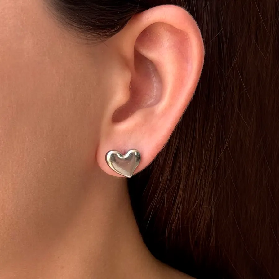 Aretes Plateados de Corazon Acero Inoxidable