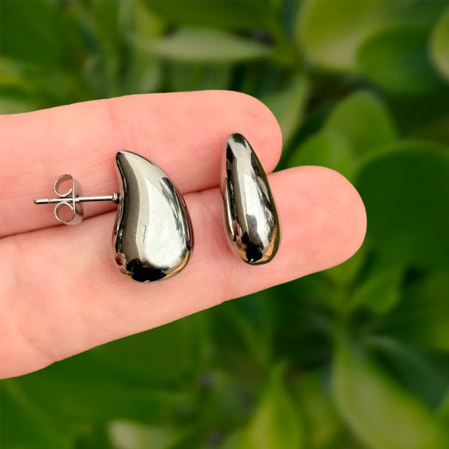 Aretes Plateados Gota Acero Inoxidable