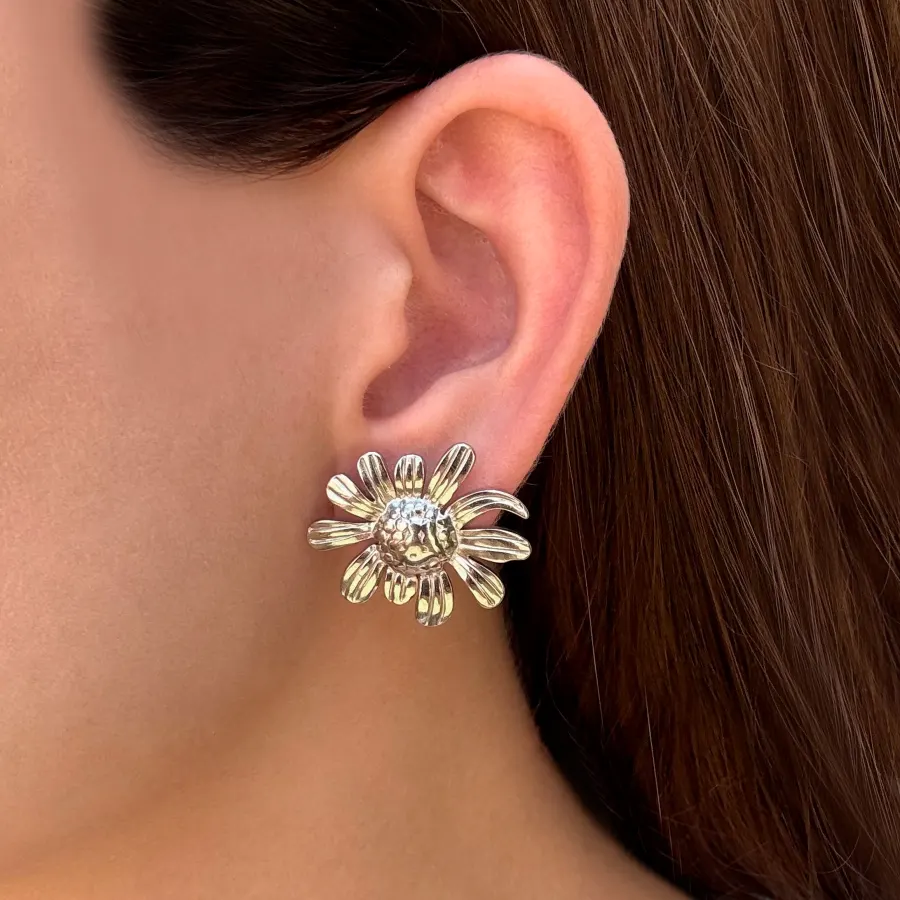 Aretes Plateados Margaritas Acero Inoxidable