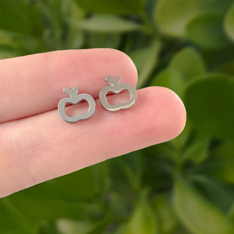 Aretes Plateados Mini Manzana Acero Inoxidable