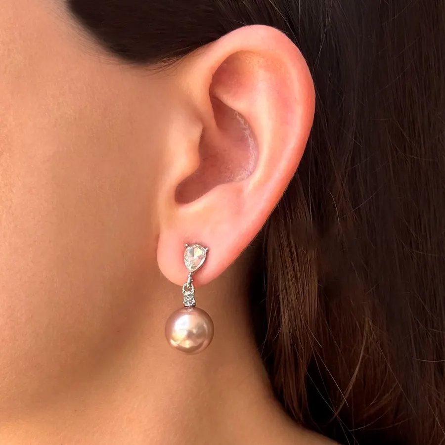 Aretes Plateados Zirconia Perla Champan