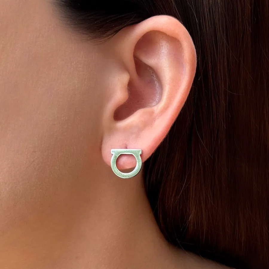 Aretes Plateados SemiAro Acero Inoxidable