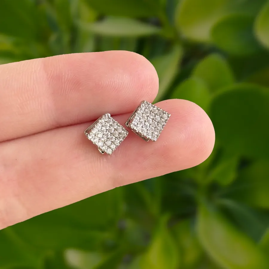 Aretes Rombo Plateado Zirconias Chapa de Oro