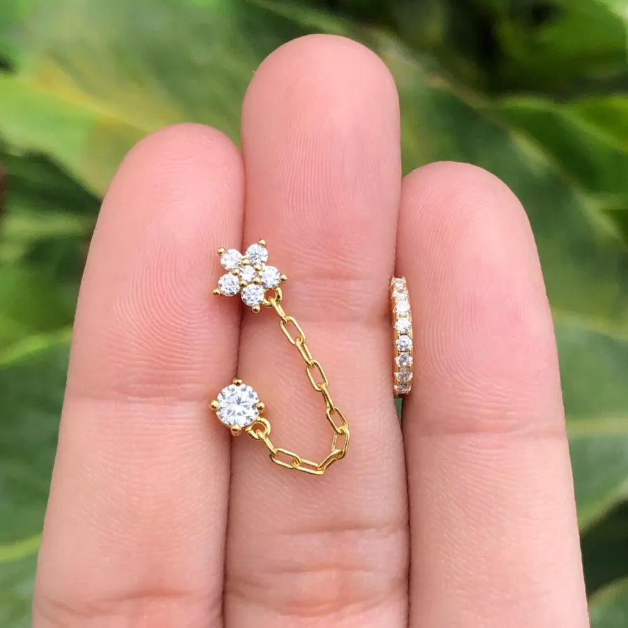 Aretes Set Zirconias Chapa de Oro