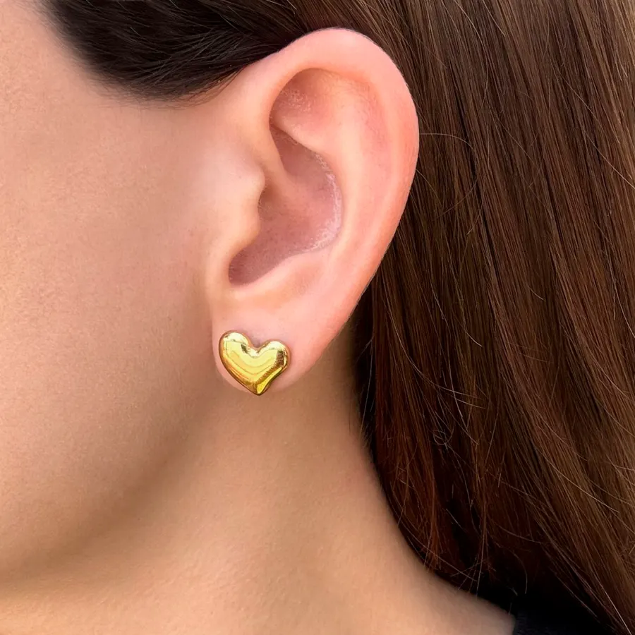Aretes Dorados de Corazon Acero Inoxidable