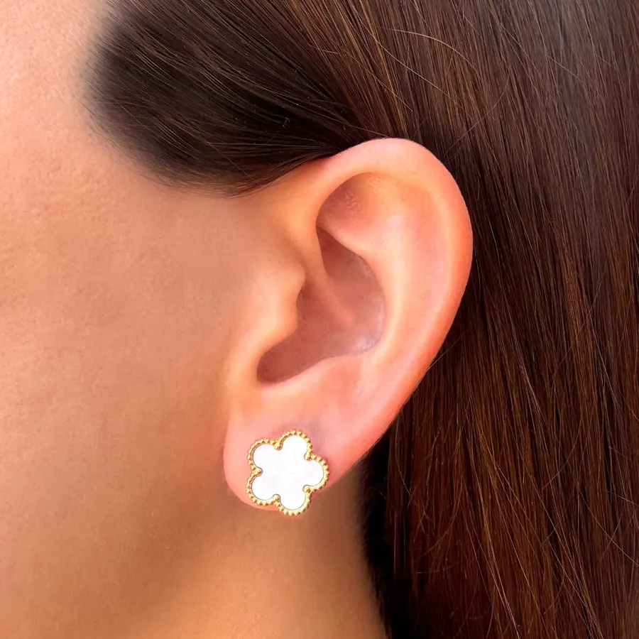Aretes Trebol Blanco Acero Inoxidable
