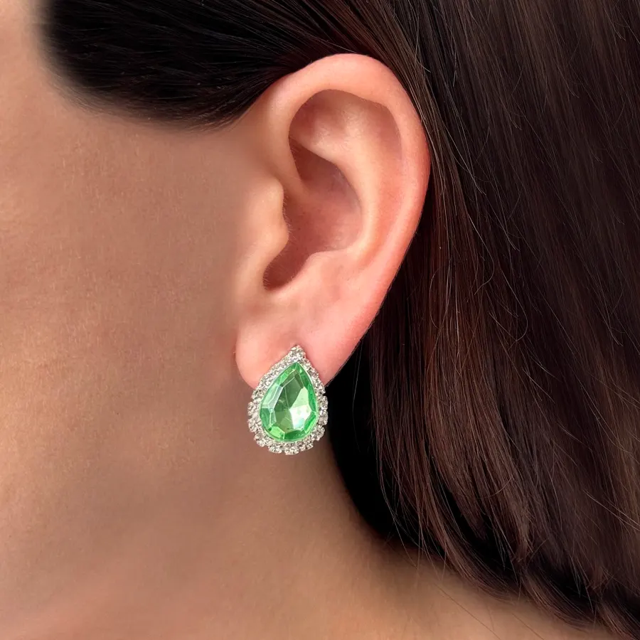 Aretes Zirconia Verde Brillante Chapa de Oro