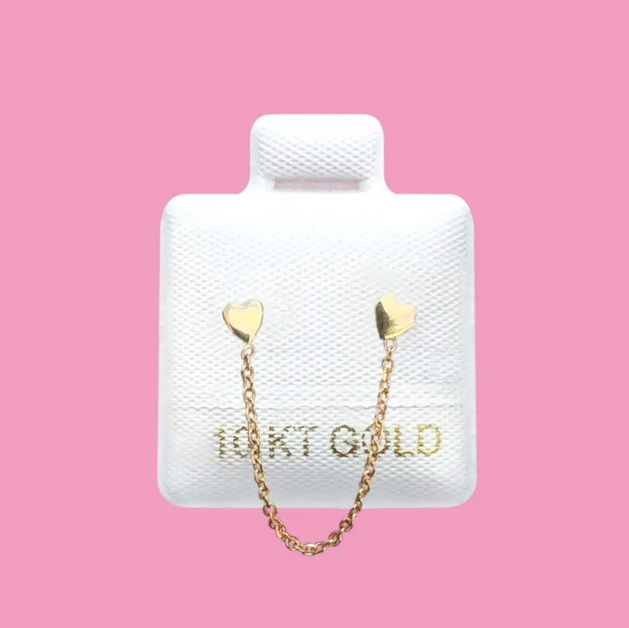Broqueles Cadena Doble Corazón Oro 10K