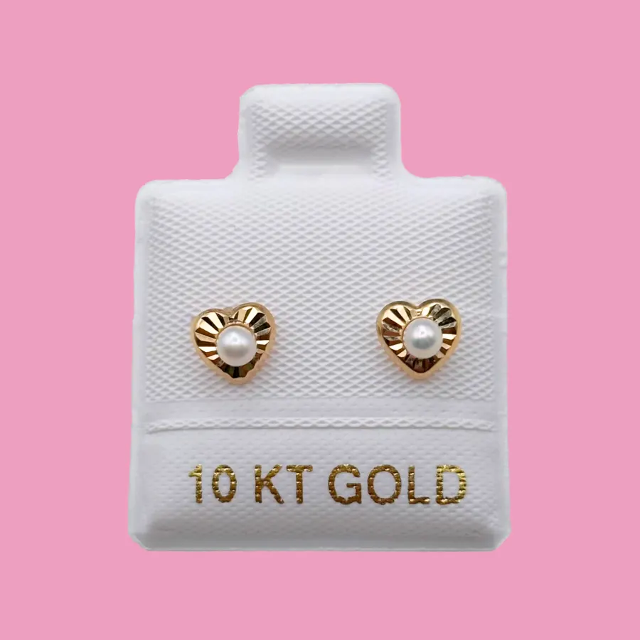 Broqueles Corazon con Perla Oro 10K