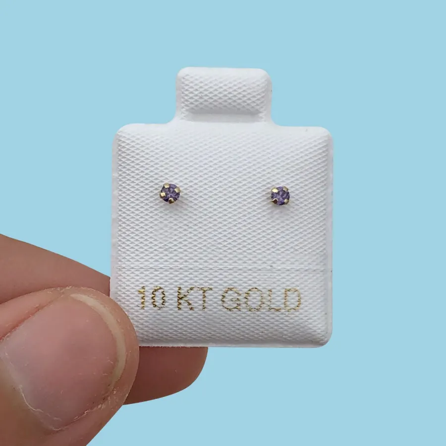 Broqueles Oro 10K Mini Chispa Lila