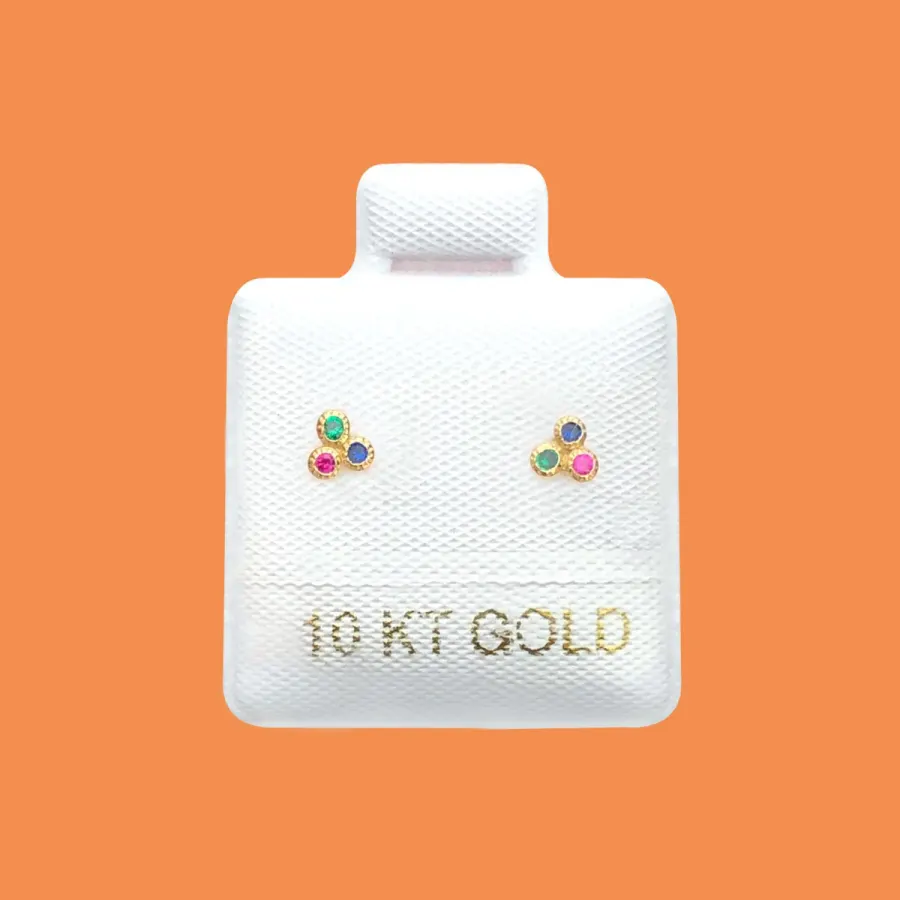 Broqueles Mini Trebol Colores Oro 10K