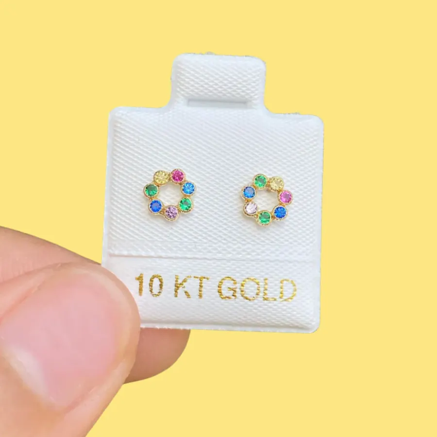 Broqueles Oro 10K Rueda Colores